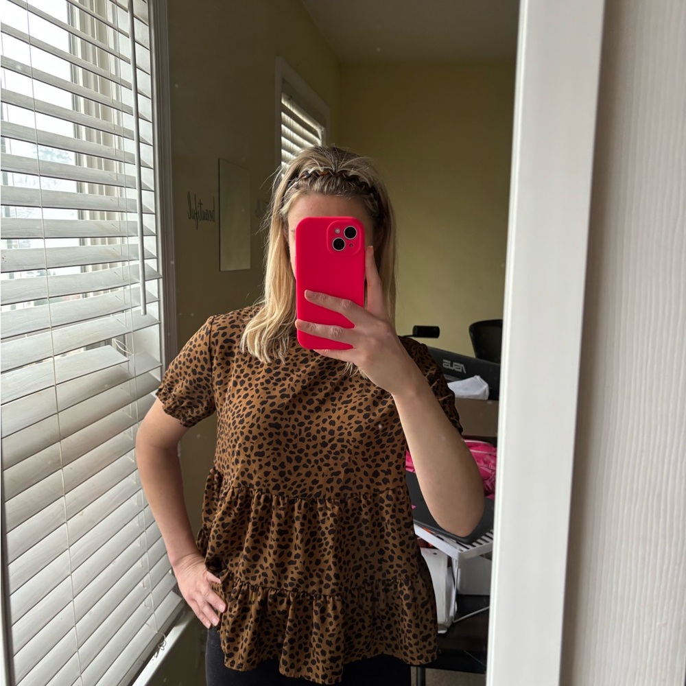 Leopard Print Ruffle babydoll top